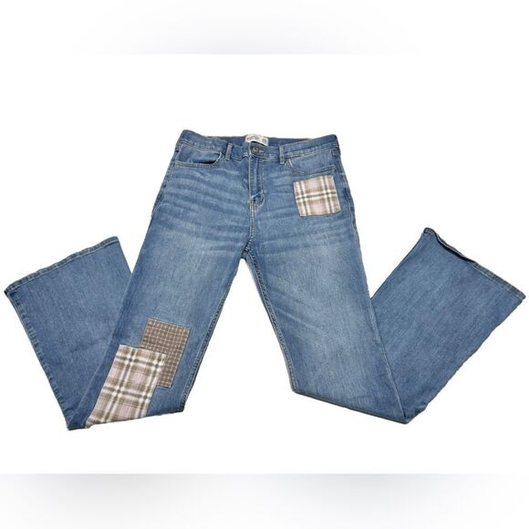 Abercrombie & Fitch High Rise Flare Jeans High Waisted Patchwork Y2K Jeans - Picture 2 of 8